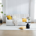 Flora Upholstered Daybed With 2 Drawers, Twin, Ivory Boucle, Ribbed Tufted Backrest, Daybed In Lavish Modern Design Box Spring Not Required Twin Ivory Metal Bedroom Classic,Contemporary,Minimalist,Traditional,Transitional Upholstered Upholstered