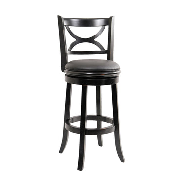 Ava 29 Inch Swivel Bar Stool, Solid Wood, Rich Faux Leather, Midnight Black Black Grey Solid Wood