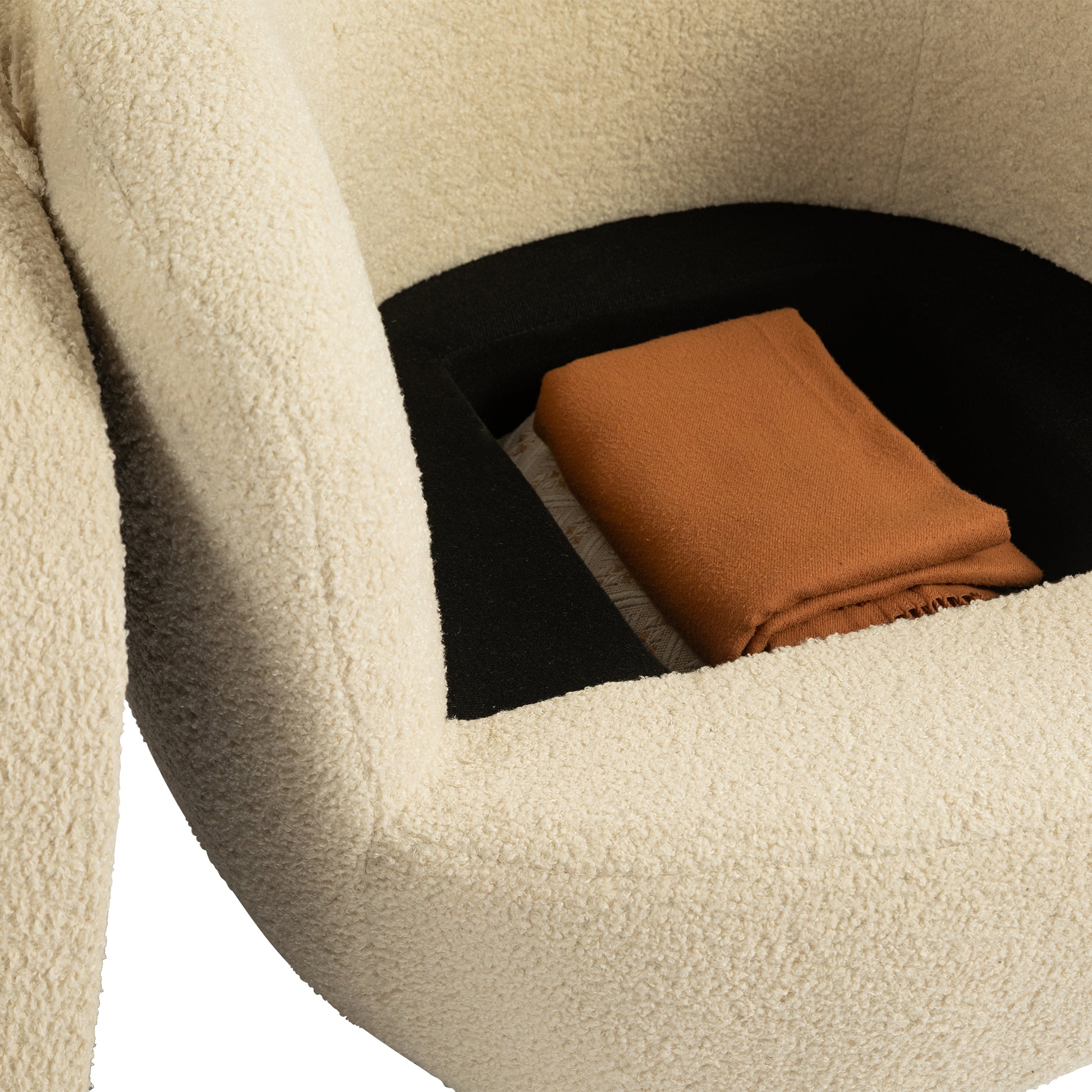 Upholstered Swivel Barrel Armchair With Storage Modern Living Room Side Chair For Bedroom Office Reading Spaces Teddy Fabric Beige Beige Foam Upholstered