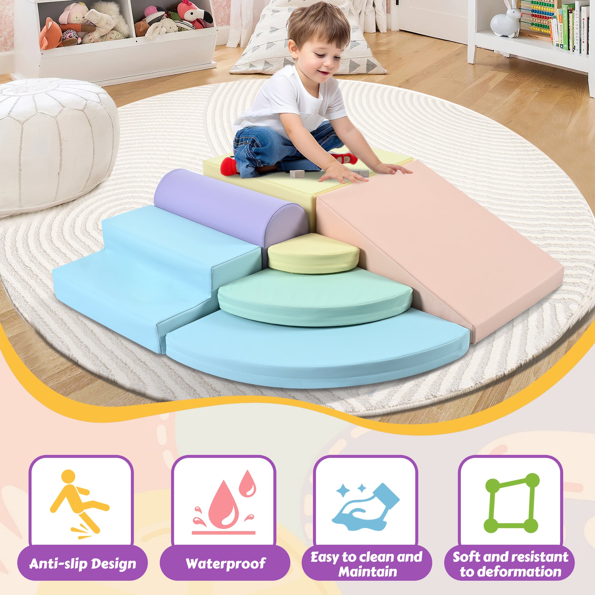 7 Piece Soft Foam Climbing Blocks For Toddlers,Soft Climb& Crawl Playset Indoor, Soft Play Equipment Climb And Crawl Playground For Kids, Babies Active Play Structure, Colorful Multicolor Under 50 Lbs Cute Foam 1 To 2 Years Epu Indoor