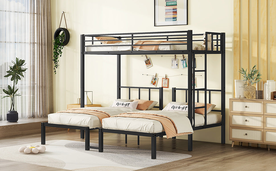 Twin Over Twin & Twin Bunk Beds For 3, Twin Xl Over Twin & Twin Bunk Bed Metal Triple Bunk Bed, Black Black Metal