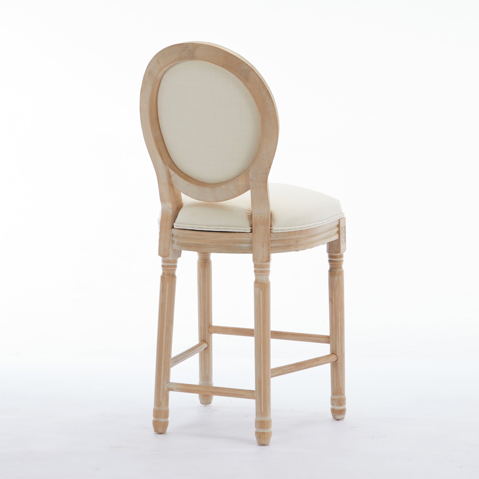 Solid Wood Bar Stools Set Of 2, Classic French Country Wooden Barstools With Upholstered Seating Beige Fabric Wood Fabric