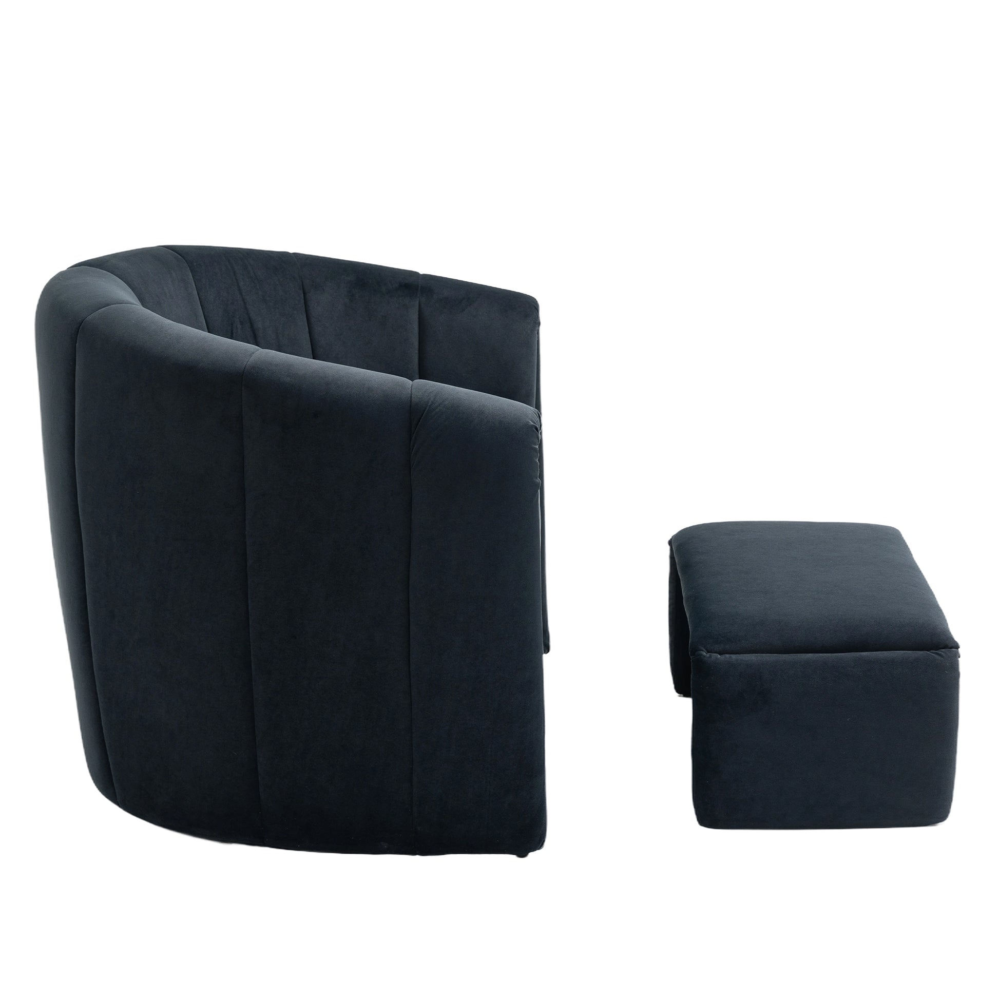 Coolmore Accent Chair With Ottoman, Mid Century Modern Barrel Chair Upholstered Club Tub Round Arms Chair For Living Room Bedroom Office Black Velvet Black Foam Velvet