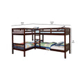 Wooden L Shaped Twin Quad Bunk Bed With Attached Ladder, Brown Twin Brown Solid Wood