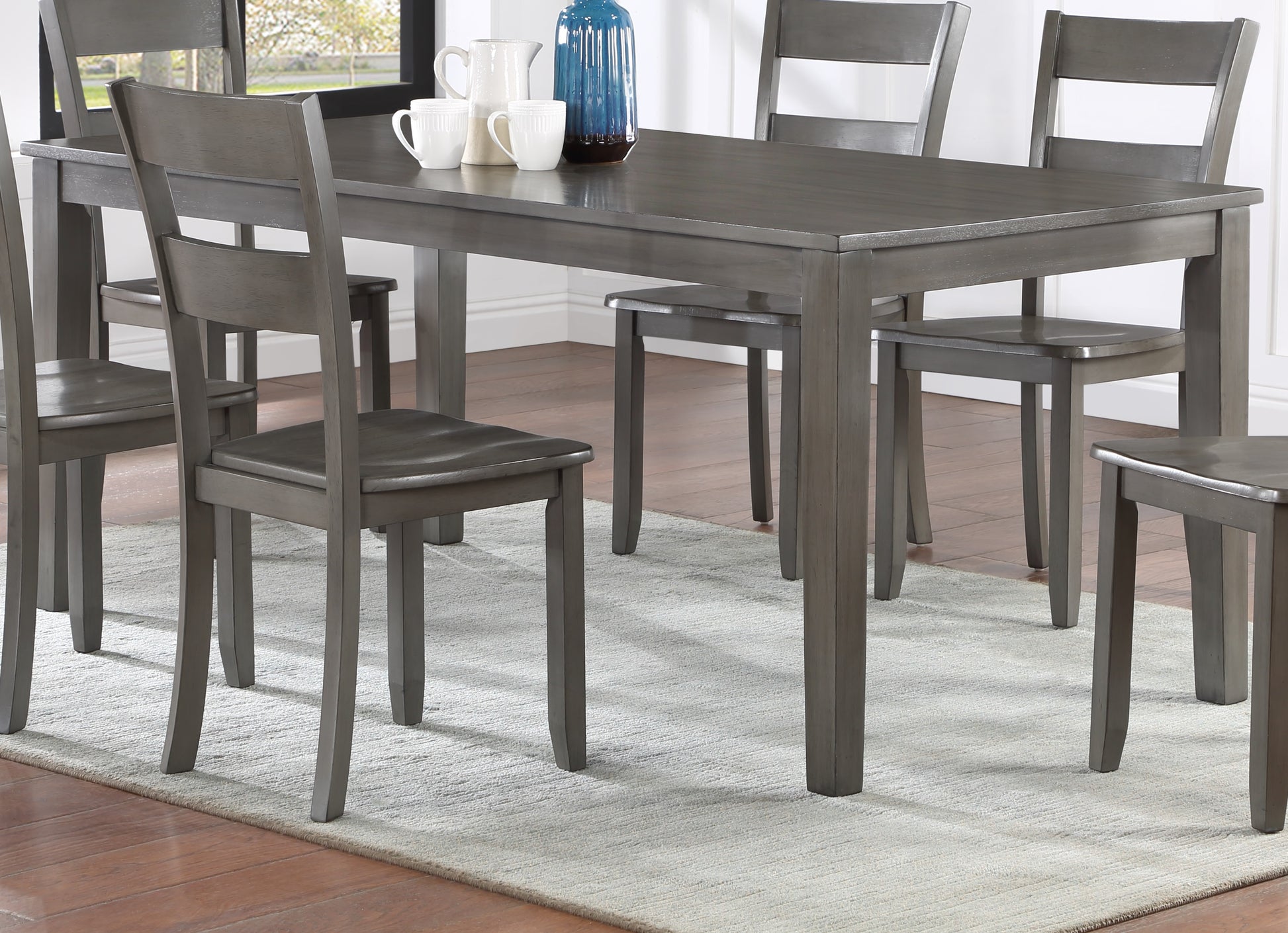 Transitional 7Pc Dining Set Rectangular Table Wood Base Ladder Back Chairs Gray Finish Wooden Dining Room Furniture Wood Wood Gray Seats 6 Wood Dining Room 72 Inches Contemporary 4 Leg Rectangular
