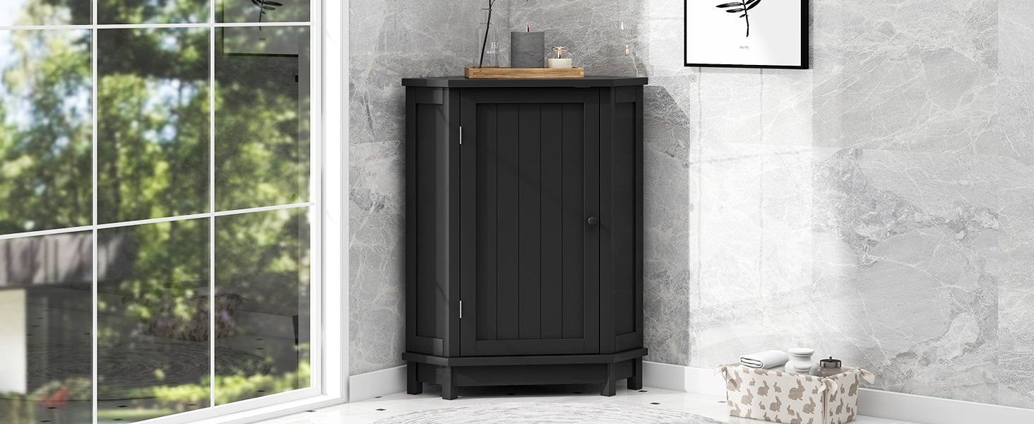 Black Bathroom Cabinet Triangle Corner Storage Cabinet With Adjustable Shelf Modern Style Mdf Board Black Mdf