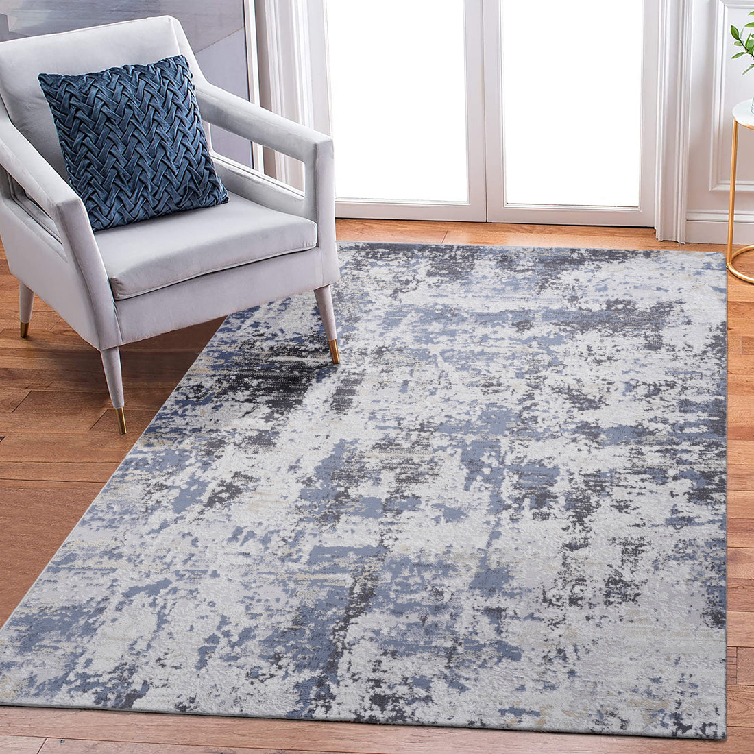 8X10 Grey Denim Abstract Non Shedding Living Room Bedroom Dining Home Office Stylish And Stain Resistant Area Rug Grey Polyester