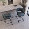 Bar Chair Suede Woven Bar Stool Set Of 2,Black Legs Barstools No Adjustable Kitchen Island Chairs,360 Swivel Bar Stools Upholstered Bar Chair Counter Stool Arm Chairs With Back Footrest, Blue Metal Blue Kitchen Dining Chairs Foam Technical Leather
