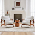 Chair With Lumbar Pillow, Lounge Arm Chairs, Linen Fabric Comfy Reading Chair With Wood Frame For Living Room Beige Acacia Wood