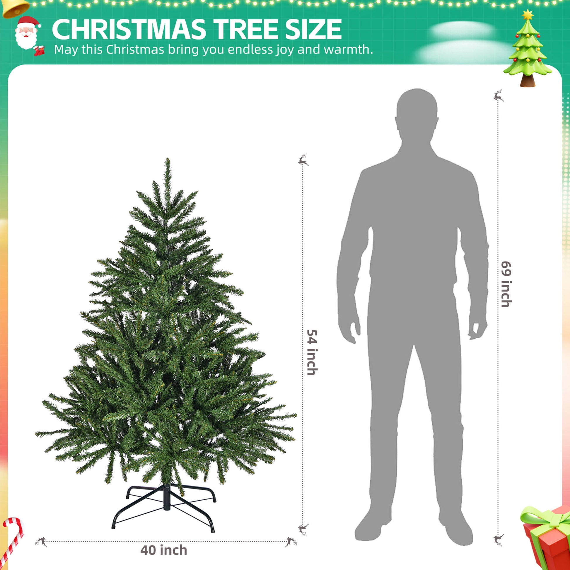 4.5 Ft Artificial Christmas Tree, Premium Hinged Spruce Tree With Metal Stand, 663 Tips Full Xmas Tree For Holiday Indoor Decor, Easy Assembly Green Pvc