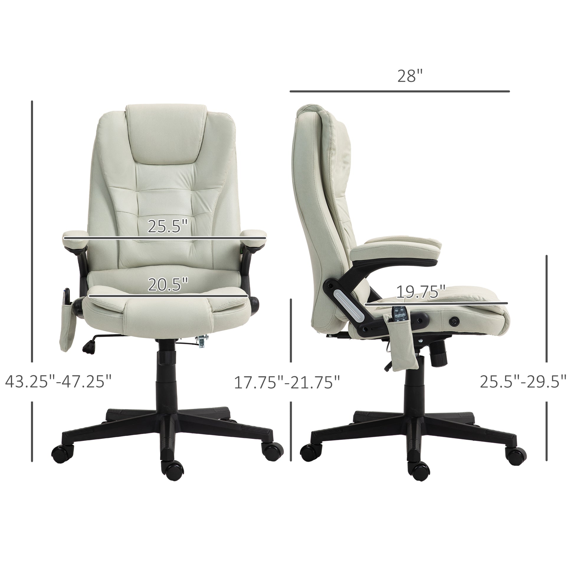 Homcom 6 Point Vibrating Massage Office Chair With Heat, Microfiber High Back Executive Office Chair With Reclining Backrest, Padded Armrests And Remote, Beige Beige Polyester