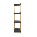 44 Inch Modern Wood Four Tier Shelf, Natural Rattan Braiding, Gold, Black Black Wood Metal