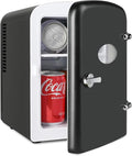 4L Portable Mini Fridge Warmer And Cooler Six 12Oz Cans Compact Refrigerator, 100% Freon Free & Eco Friendly, 4 L, Black Black Plastic