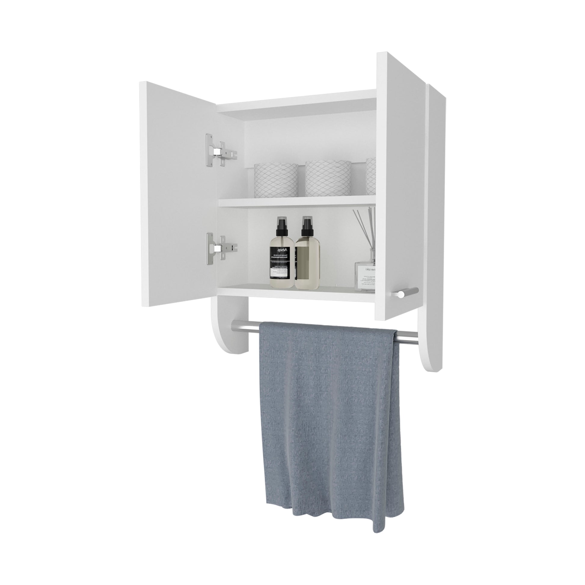 Goodyear Medicine Cabinet In Melamine With A Towel Bar, White White 2 2 Up To 17 In Bathroom Wall Mounted Minimalist,Modern 5 10 Inches Particle Board Melamine