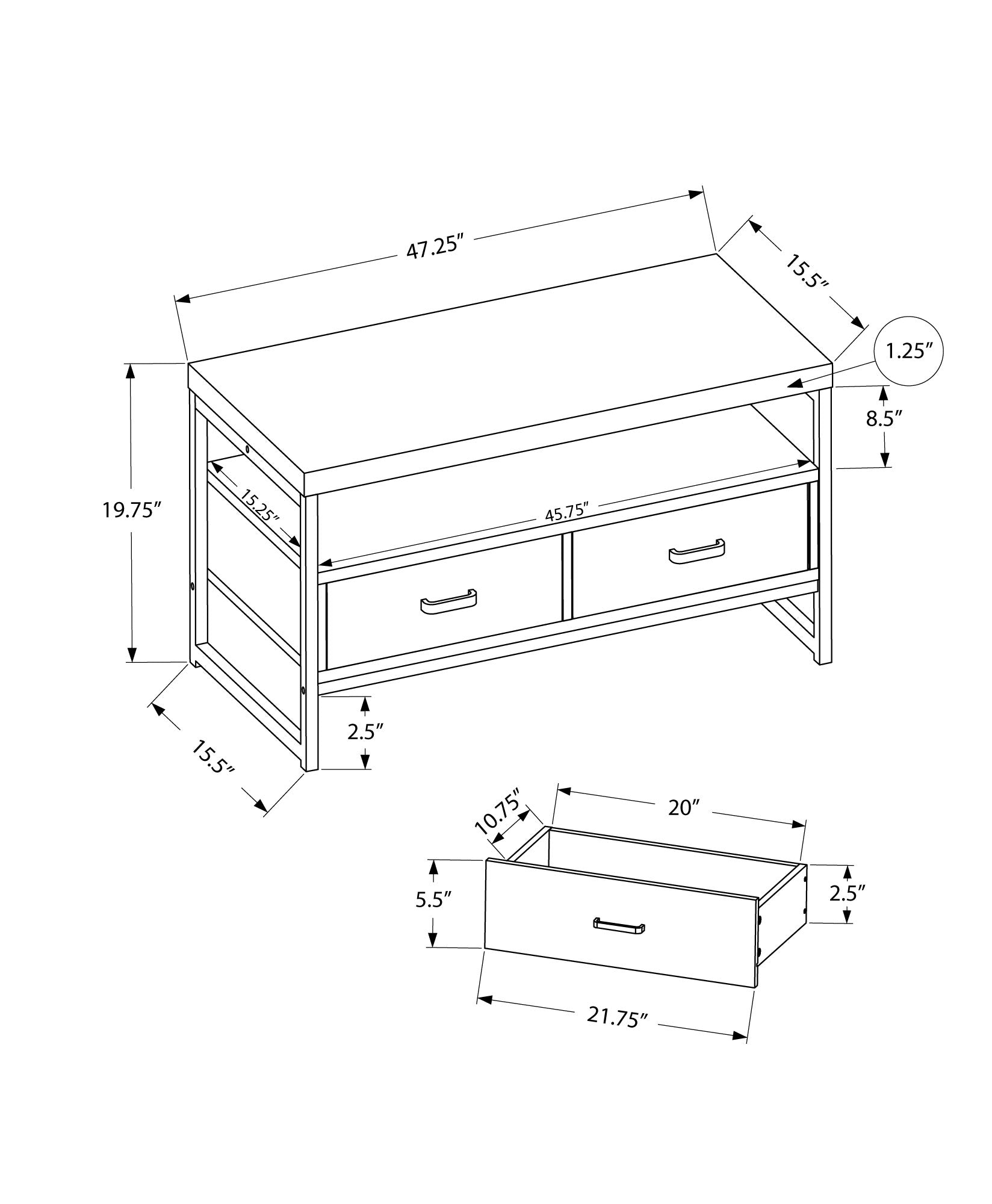 Tv Stand, 48 Inch, Console, Media Entertainment Center, Storage Drawers, Living Room, Bedroom, Black Laminate, Black Metal, Contemporary, Modern Black 80 89 Inches Particle Board