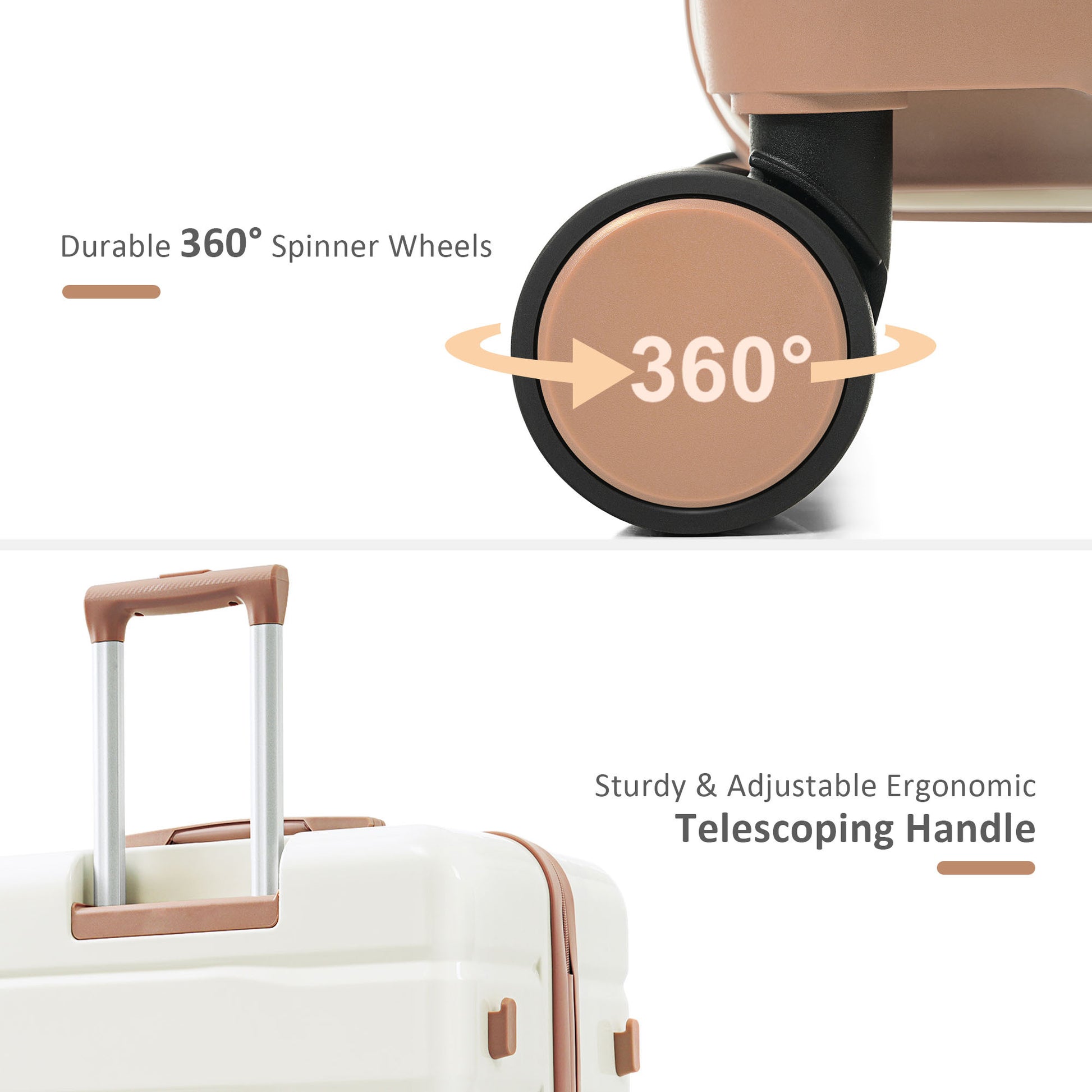 Luggage Sets 4 Piece, Abs Durable Suitcase With Travel Bag, Abs Hard Shell Luggage With Spinner Wheels, Ivory And Golden Ivory Gold Abs