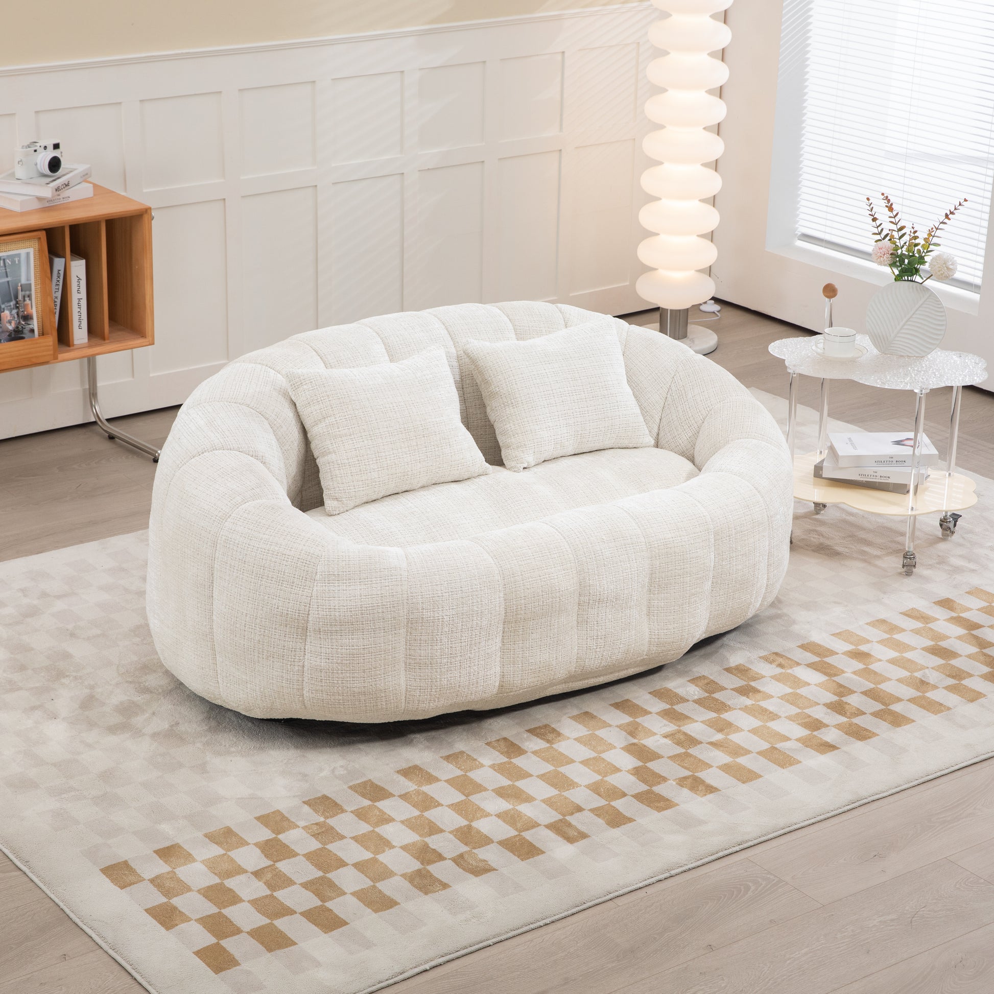 Coolmore Bean Bag Sofa Lazy Sofa Durable Comfort Lounger High Back Bean Bag Chair Couch For Adults And Kids, Indoor & Outdoor, Accent Floor Soft Lounge Chair Beige Chenille Beige Foam Chenille 2 Seat