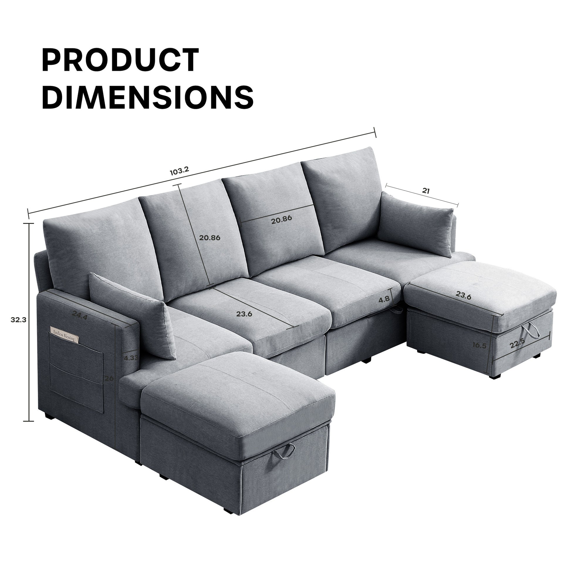 Modern L Shape Modular Sofa, 5 Seat Chenile Sectional Couch Set With 2 Pilows Lncluded, Freely Combinableindoor Funiture For Living Room,Apartment, Office, 3 Colors Light Gray Chenille Metal Primary Living Space Medium Soft Loose Back Modern Poplar Foam