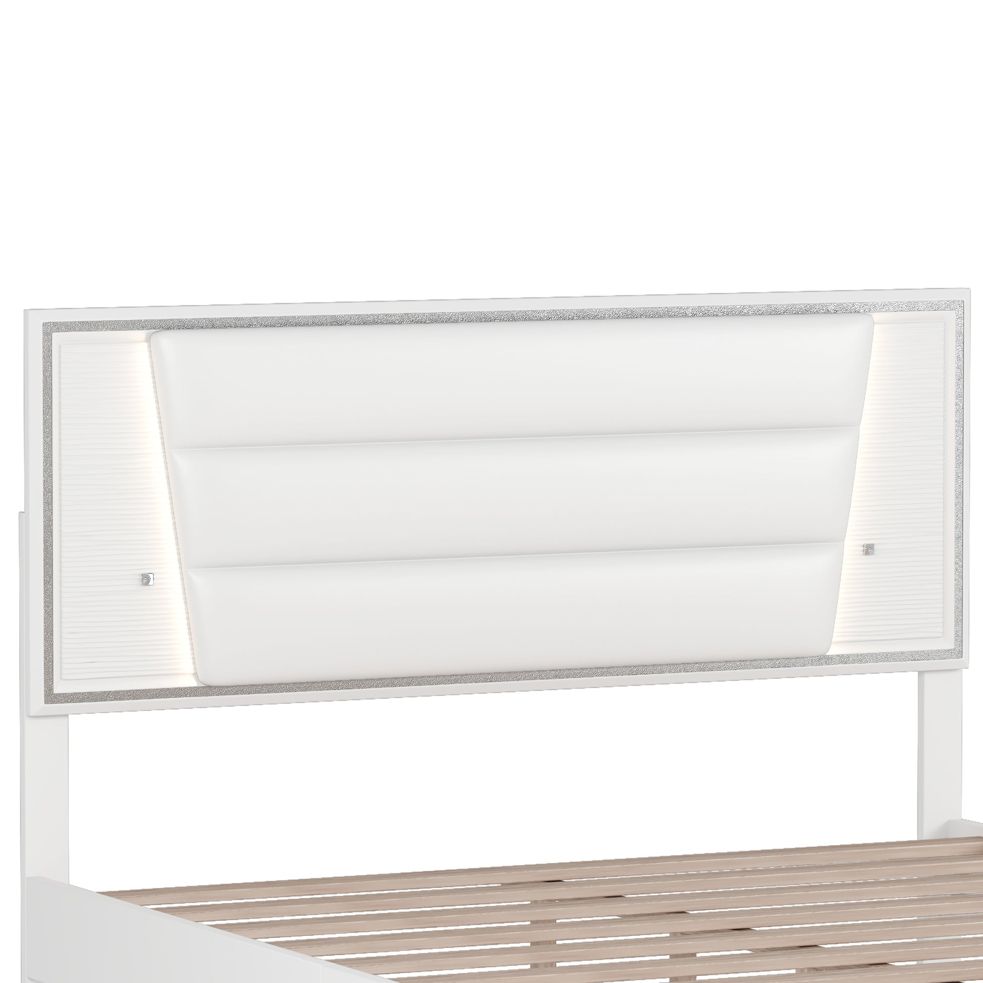 3 Pieces Bedroom Sets Queen Size Upholstered Bed With Led Lights, Nightstands And Dresser With Metal Handles And Sparkling Shiny Decoration, White Expected Arrival Time:8.5 Queen White 3 Piece Set Mdf Metal