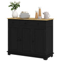 Homcom Sideboard With Solid Wood Countertop, Modern Kitchen Storage Cabinet, Coffee Bar Cabinet With 3 Drawers, Doors And Adjustable Shelf, Distressed Black Wood Wood