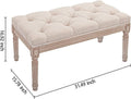 Traditional Rectangle Tufted Ottoman Bench In Beige Linen Look Fabric, For The Living Room And Bedroom Beige Rubber Wood