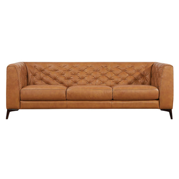 Fargo Tan Leather Sofa Brown,Rustic,Tan Brown Genuine Leather Wood Loose Back Foam Genuine Leather 3 Seat