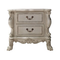 Aurora 32 Inch Classic Wood Nightstand, 2 Drawers, Subtle Carvings, White White Wood