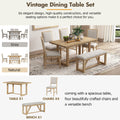 6 Piece Retro Dining Set, 1 Rectangular Table With Designed Trestle Base And 4 Upholstered Chairs And 1 Bench For Dining Room And Kitchen Natural Natural Solid Wood Mdf