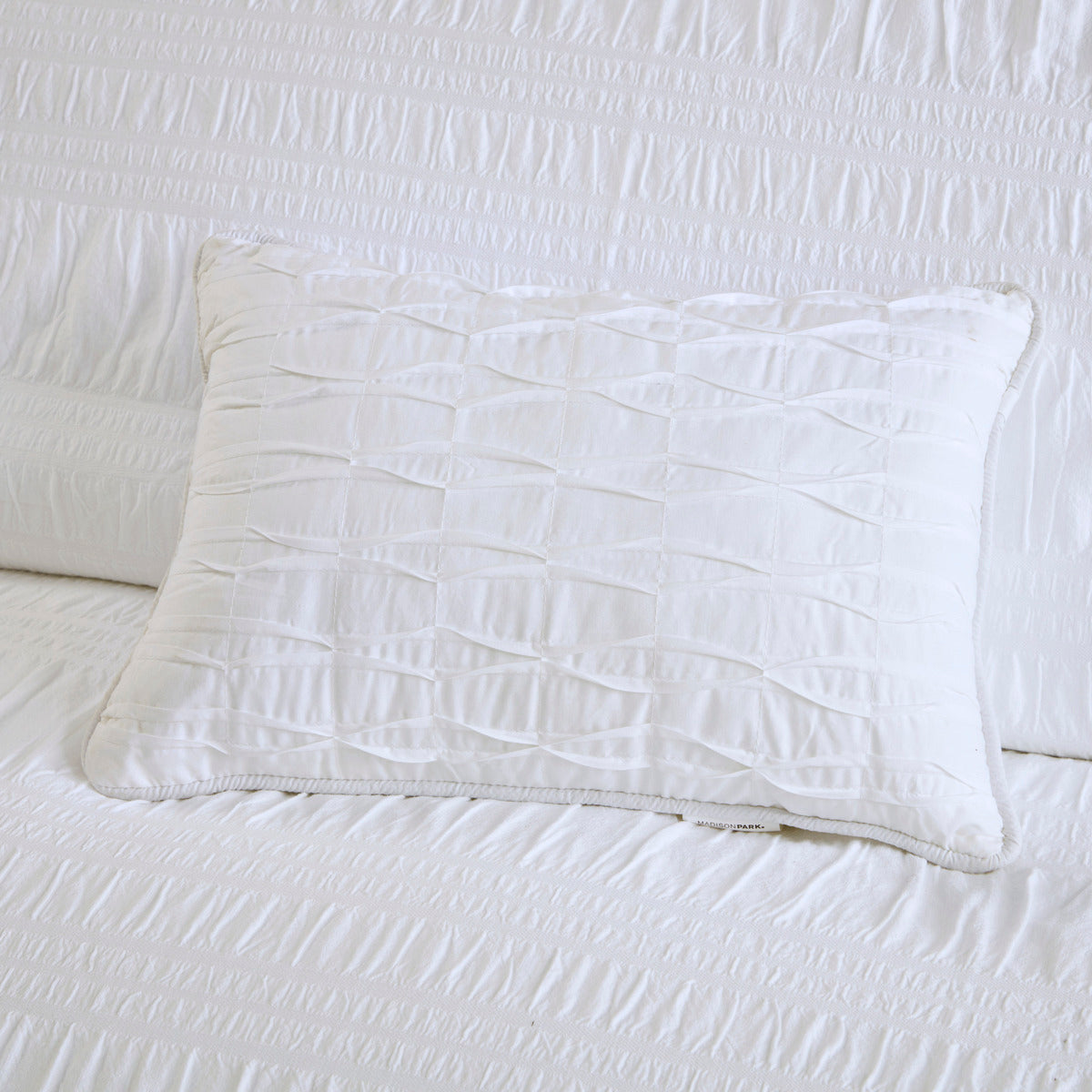 4 Piece Cotton Seersucker Duvet Cover Set King White Cotton