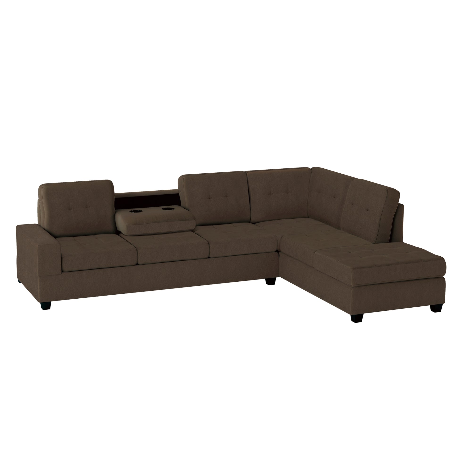 Modern Living Room 3 Piece Sectional Reversible Sofa Chaise Storage Ottoman Tufted Detail Brown Microfiber Upholstered Drop Down Cup Holder Solid Wood Frame Furniture Chocolate Microfiber Wood Primary Living Space Modern L Shaped Solid Wood 4 Seat