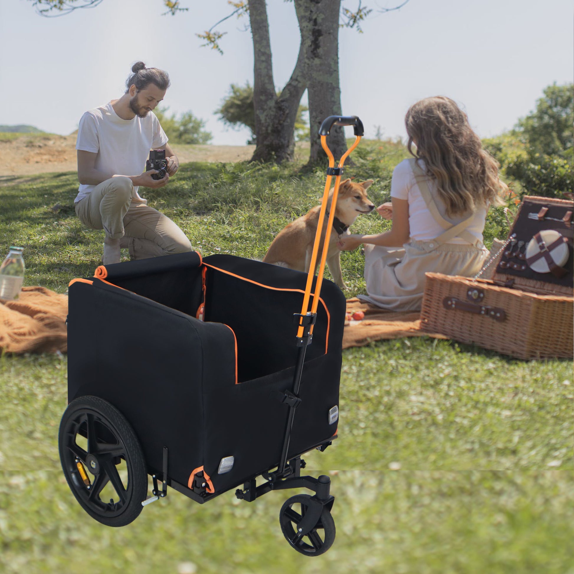 Foldable Pet Jogging Stroller Dog Carriers Bicycle Trailer Pet Dog Cat Bike Trailer Orange And Black Ideal For Small Pets Black Oxford Fabric Metal