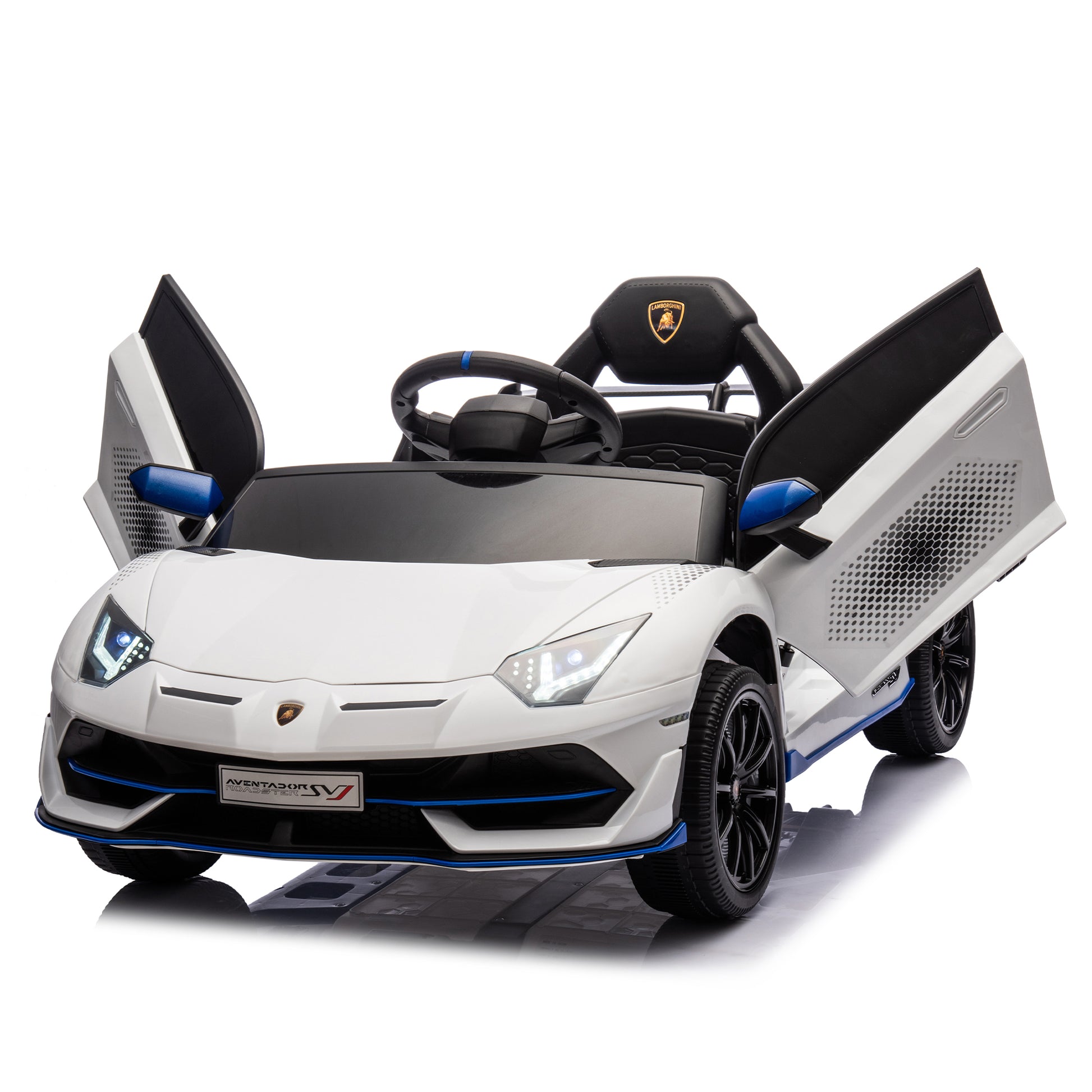 12V Kids Ride On Car W Parents Remote Control,Licensed Lamborghini Aventador Xago,Hydraulic Pressure Door,Slow Start,Early Education,Bluetooth,Adjustable Volume,Mp3,Usb,Led Lights For Kids Aged 3 8. White 50 99 Lbs Polypropylene