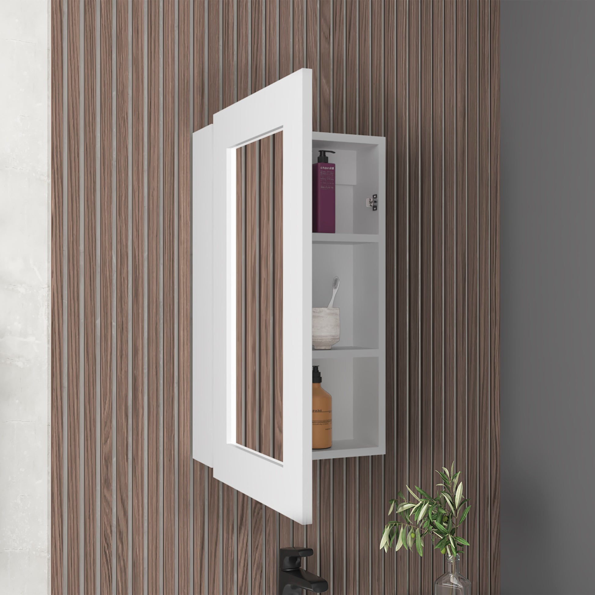 Juno 25.7" H X 15.7" W Narrow Mirror Medicine Cabinet, One Door With Three Interior Shelves For Bathroom, Kitchen White White Particle Board