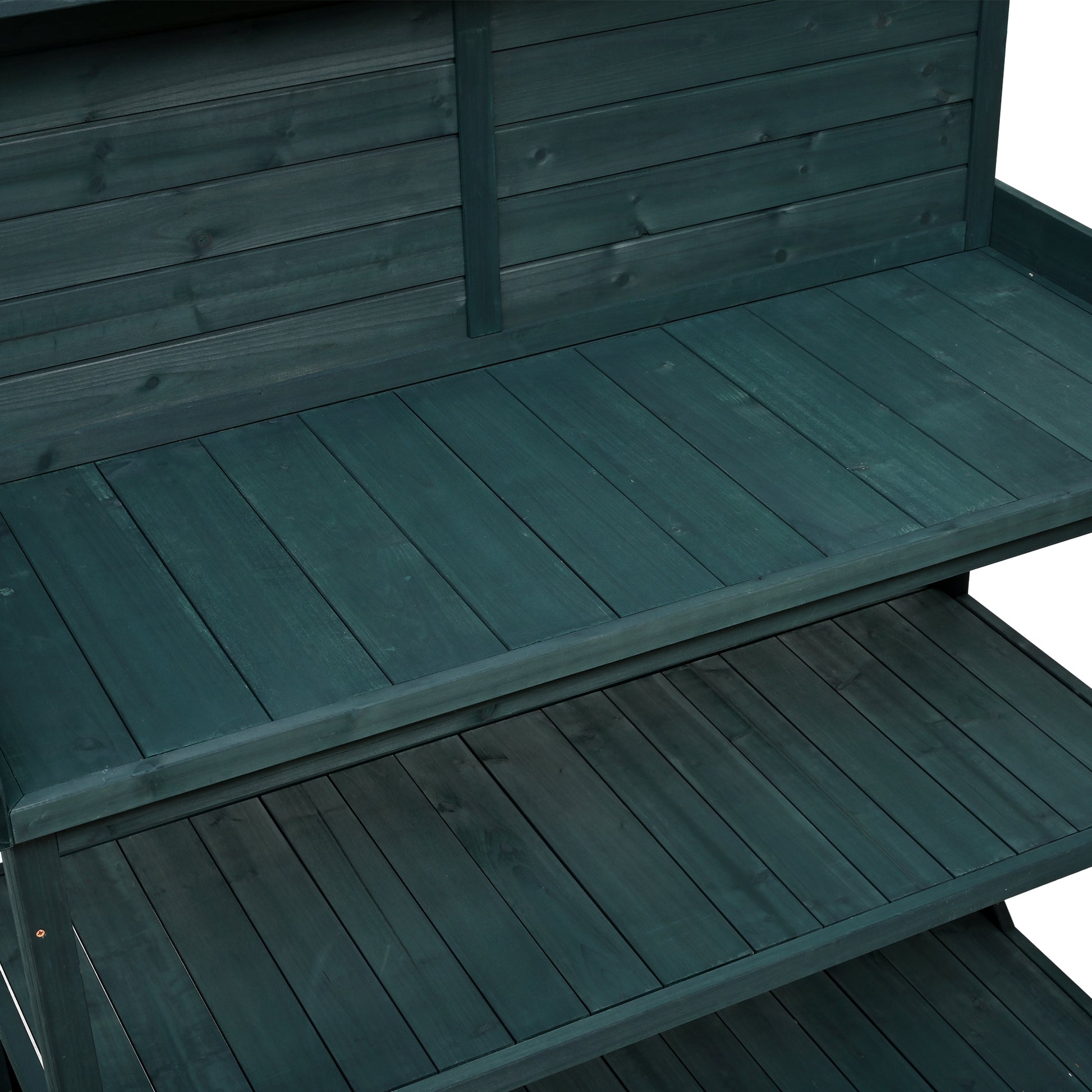 65" Large Wooden Farmhouse Rustic Outdoor Potting Bench Table, Patio Workstation, Garden Potting Bench With 4 Storage Shelves And Side Hook, Forest Green Green Garden & Outdoor Casual Wood Solid