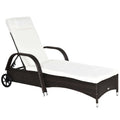 Outsunny Wicker Outdoor Chaise Lounge, 5 Level Adjustable Backrest Pe Rattan Pool Lounge Chair With Wheels, Cushion & Headrest, Brown And Cream White Brown Rattan