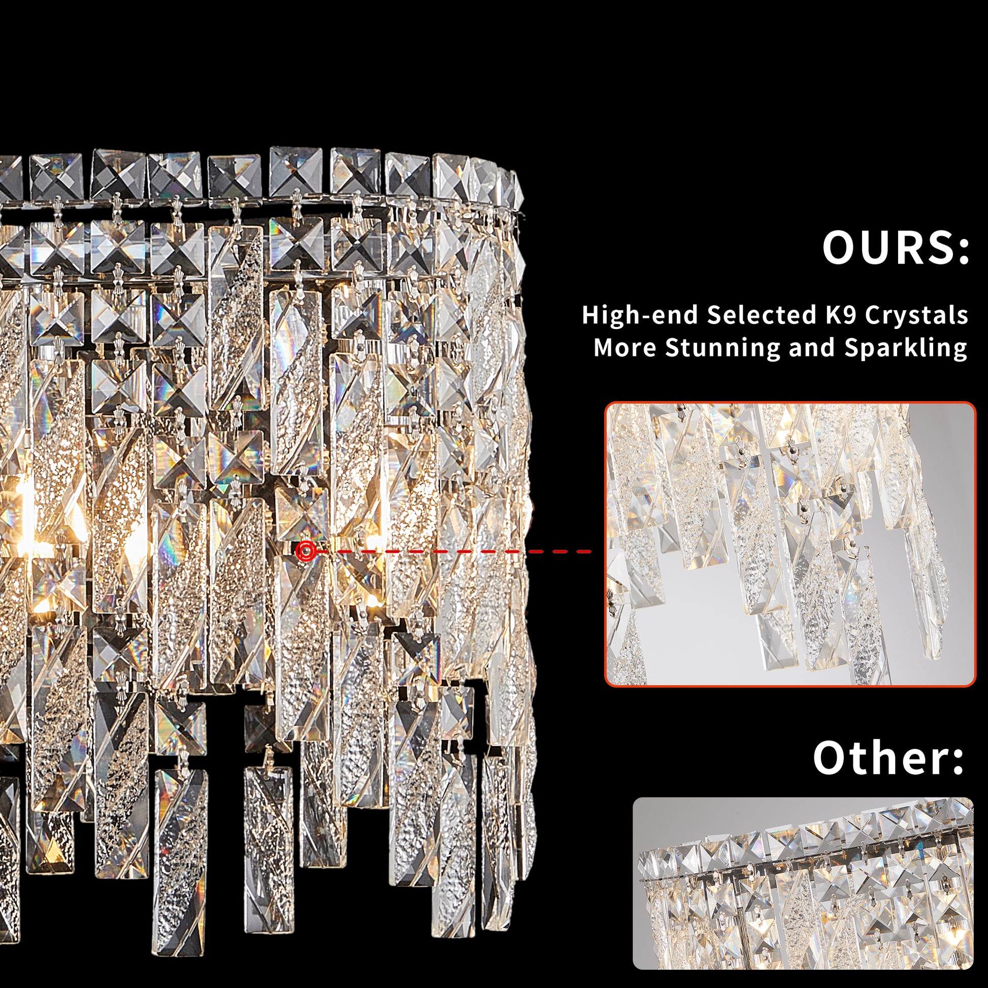 Silver Elegant Oval Crystal Chandelier, Modern Ceiling Light Fixture With Reflective Hanging Crystals For Dining Room, Living Room, And Foyers Bulbs Not Included Silver Clear Crystal Iron