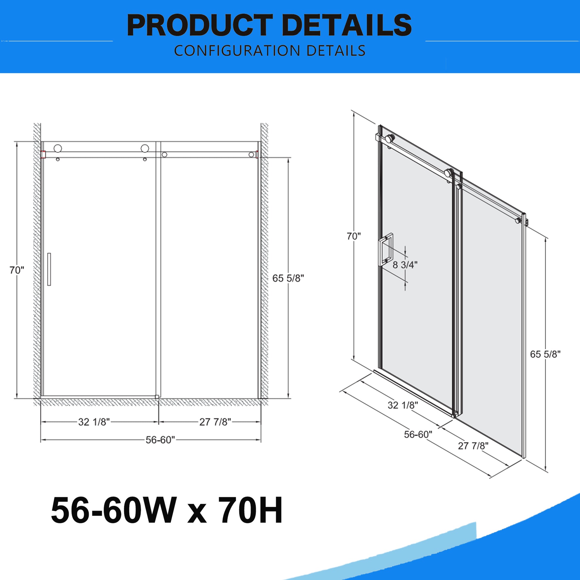 56" 60"W X 70"H Frameless , Sliding , With Premium 5 16" 8Mm Thick Tempered Glass Shower Enclosure,Double Side Easy Clean Coat,Matte Black Finished With Buffer Matt Black Bathroom American Design