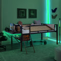 Single Metal Loft Bed With Rectangular Desk, Led Lights, Led Loft Bed Frame Double Bed With Storage Shelves And Hanging Storage Compartments, Safety Guard And Ladder, No Box Springs Required, Rattan G Full Black Brown Mdf Iron