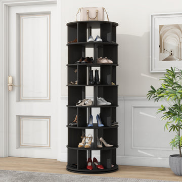 23.6'' Rotating Shoe Rack Tower, 7 Tier Spinning Shoe Shelf With 5 Grids Per Layer, Display Rack, 360 Revolving Shoe Carousel Closet Organizer For Entryway, Living Room, Black 7 Black Primary Living Space Particle Board