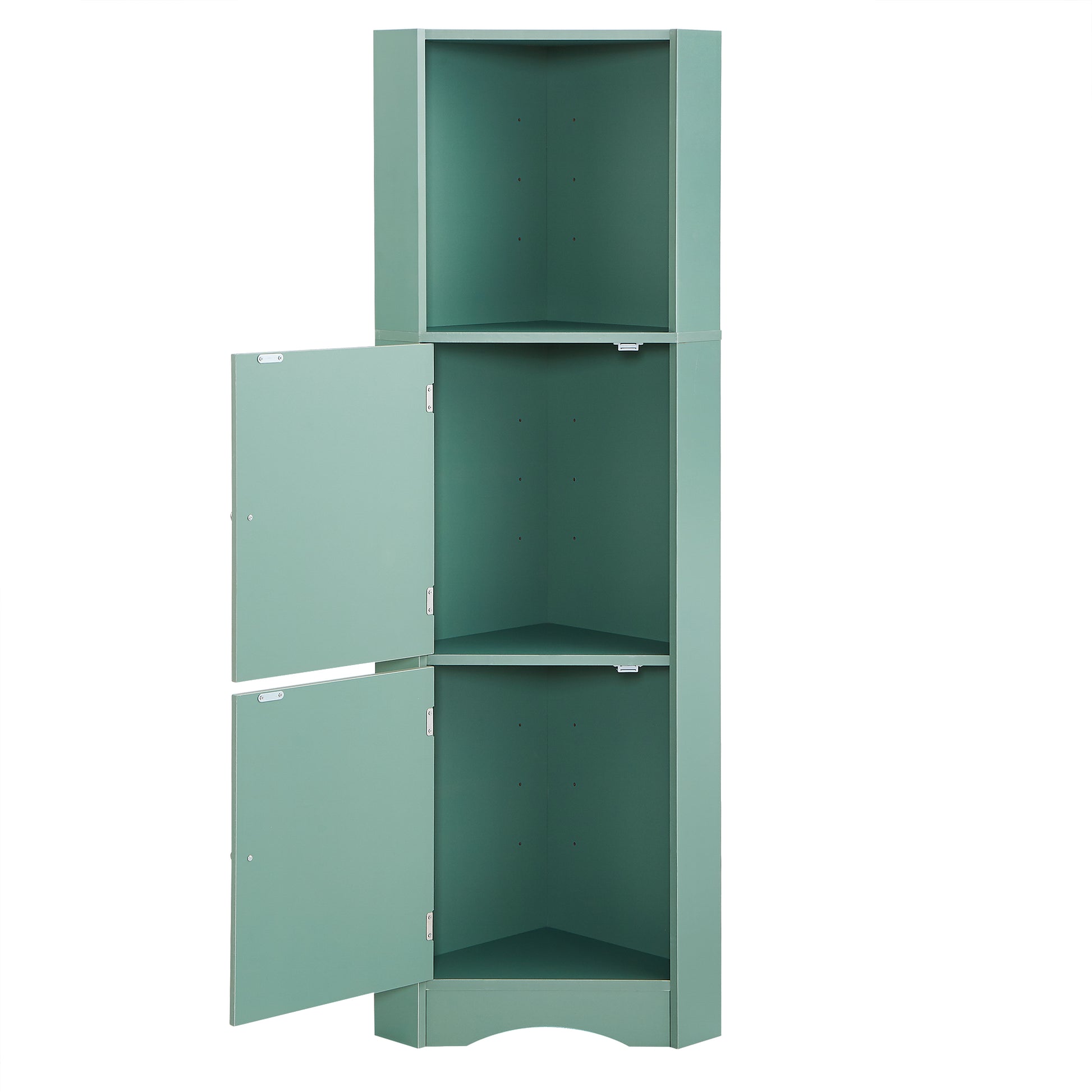 Tall Bathroom Corner Cabinet, Freestanding Storage Cabinet With Doors And Adjustable Shelves, Mdf Board, Green Green Mdf