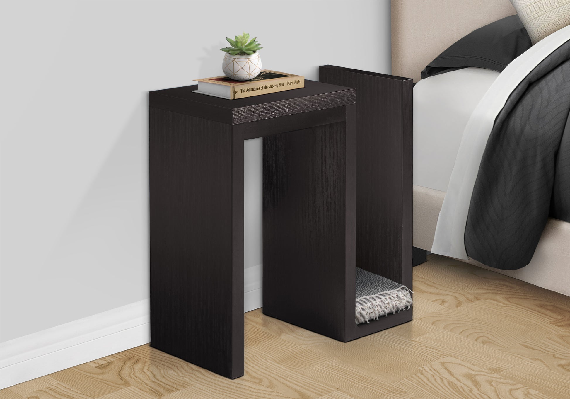 Accent Table, Side, End, Narrow, Small, Living Room, Bedroom, Brown Laminate, Contemporary, Modern Brown Particle Board