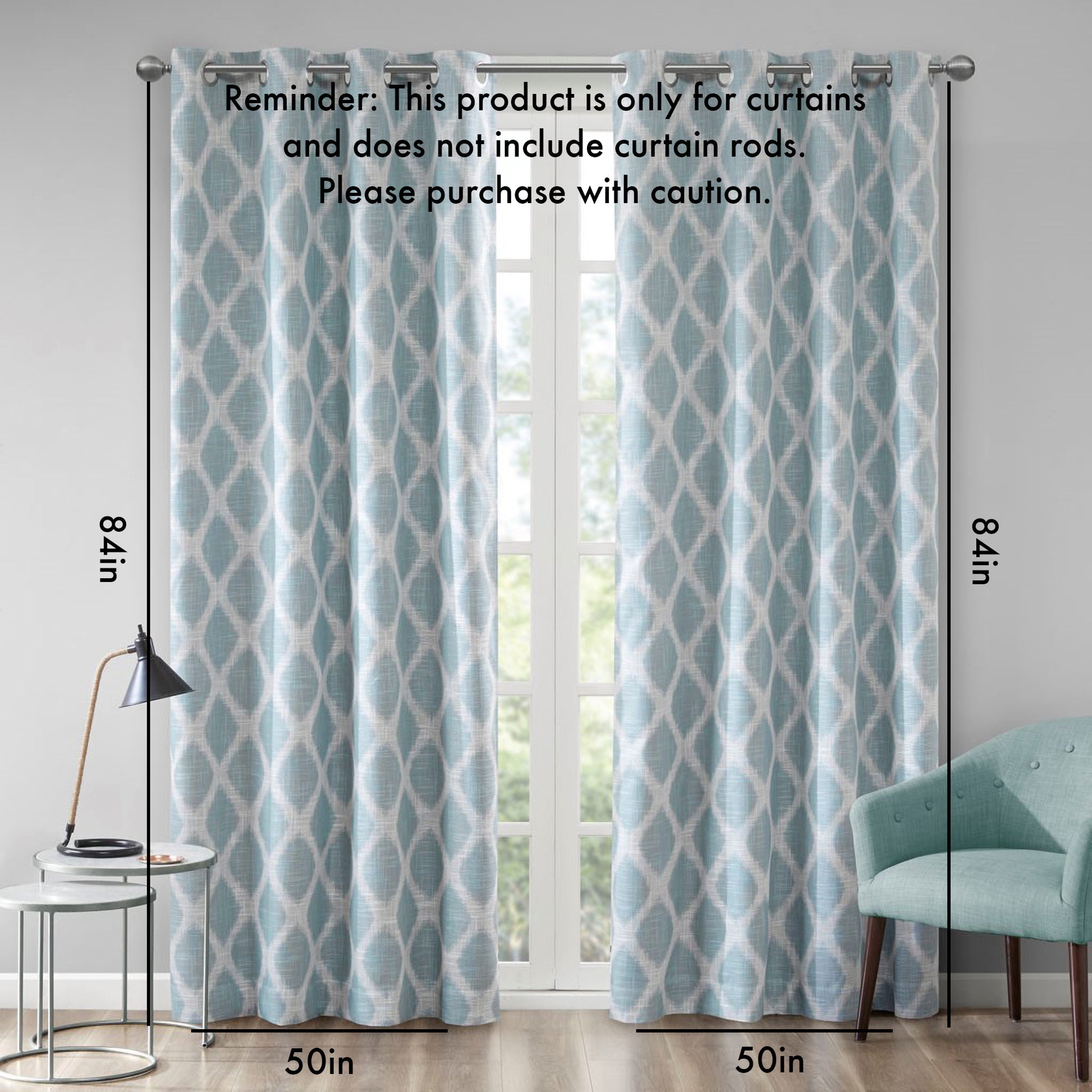 Printed Ikat Blackout Curtain Panel Only 1 Pc Panel Aqua Polyester