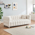 Beige White And Teddy Plush Sofa 80 Inch Discharge In Living Room Bedroom With Two Throw Pillows Hardware Foot Support Beige Polyester Blend 3 Seat