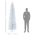 Homcom 7' Snow Flocked Artificial Pencil Christmas Tree, Slim Xmas Tree With Realistic Branches And Plastic Base Stand For Indoor Decoration, White White Plastic