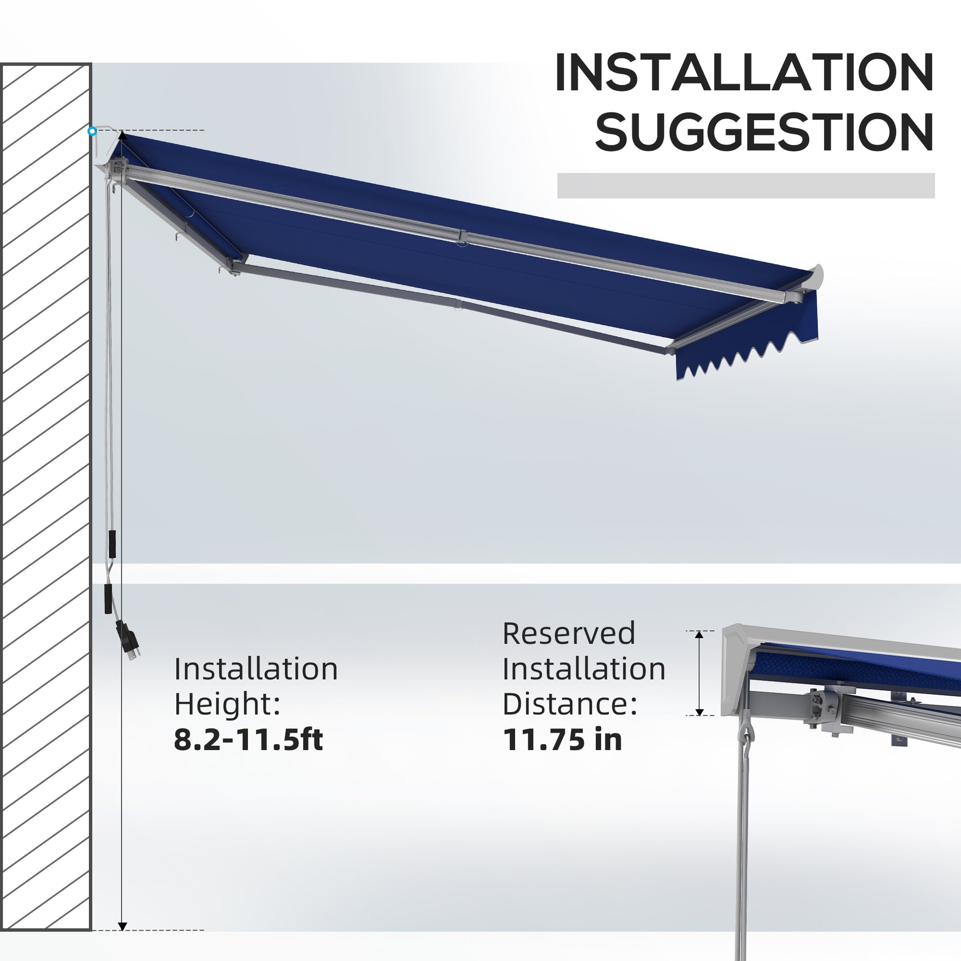 Outsunny 13' X 10' Electric Awning With Led Lights, Retractable Awning, Uv40 Sun Shade Shelter With Remote Controller And Crank Handle For Deck, Balcony, Yard, Blue Blue Aluminum