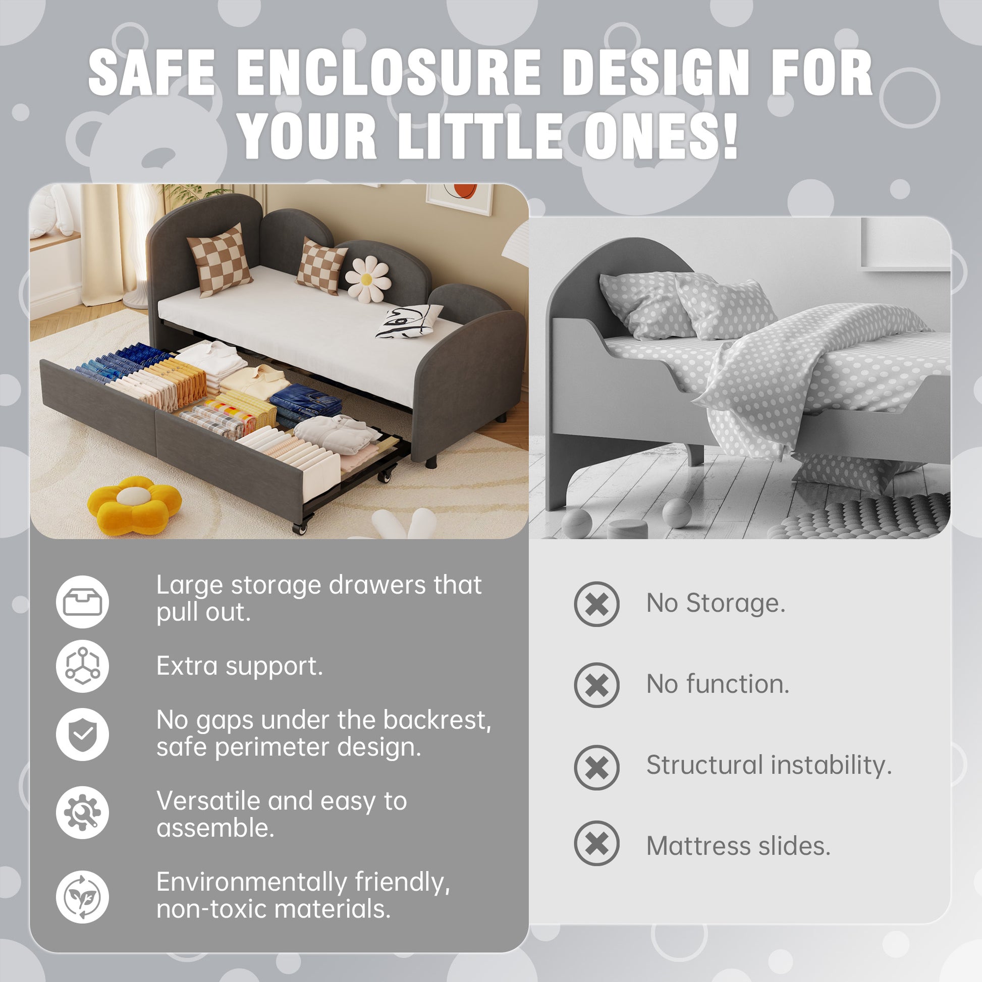 Twin Size Twin Size Bed Frames With An Another Bed Frame, Velvet Upholstered Daybed, Modern Sofa Bed Daybed Frame For Bedroom Living Room, Suitable For Living Room, Kids Room, Bedroom Ddry Gray Dark