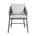 25 Inch Patio Dining Chair, Matte Black Steel Frame, Gray Rope Woven Seat Black Grey Steel