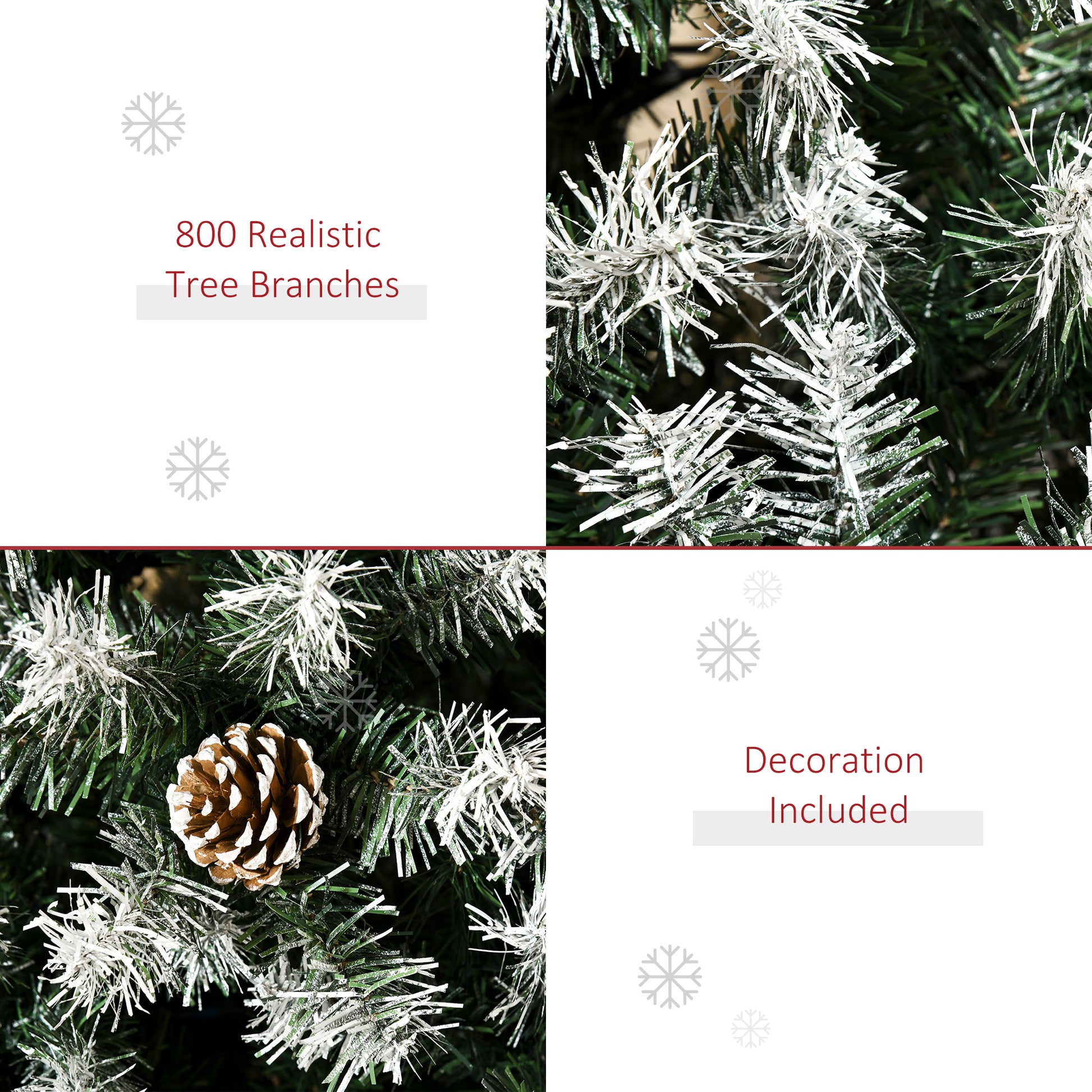 Homcom 6Ft Unlit Snow Dusted Full Fir Artificial Christmas Tree With Realistic Branches, 61 Pine Cones And 800 Tips Green Pvc