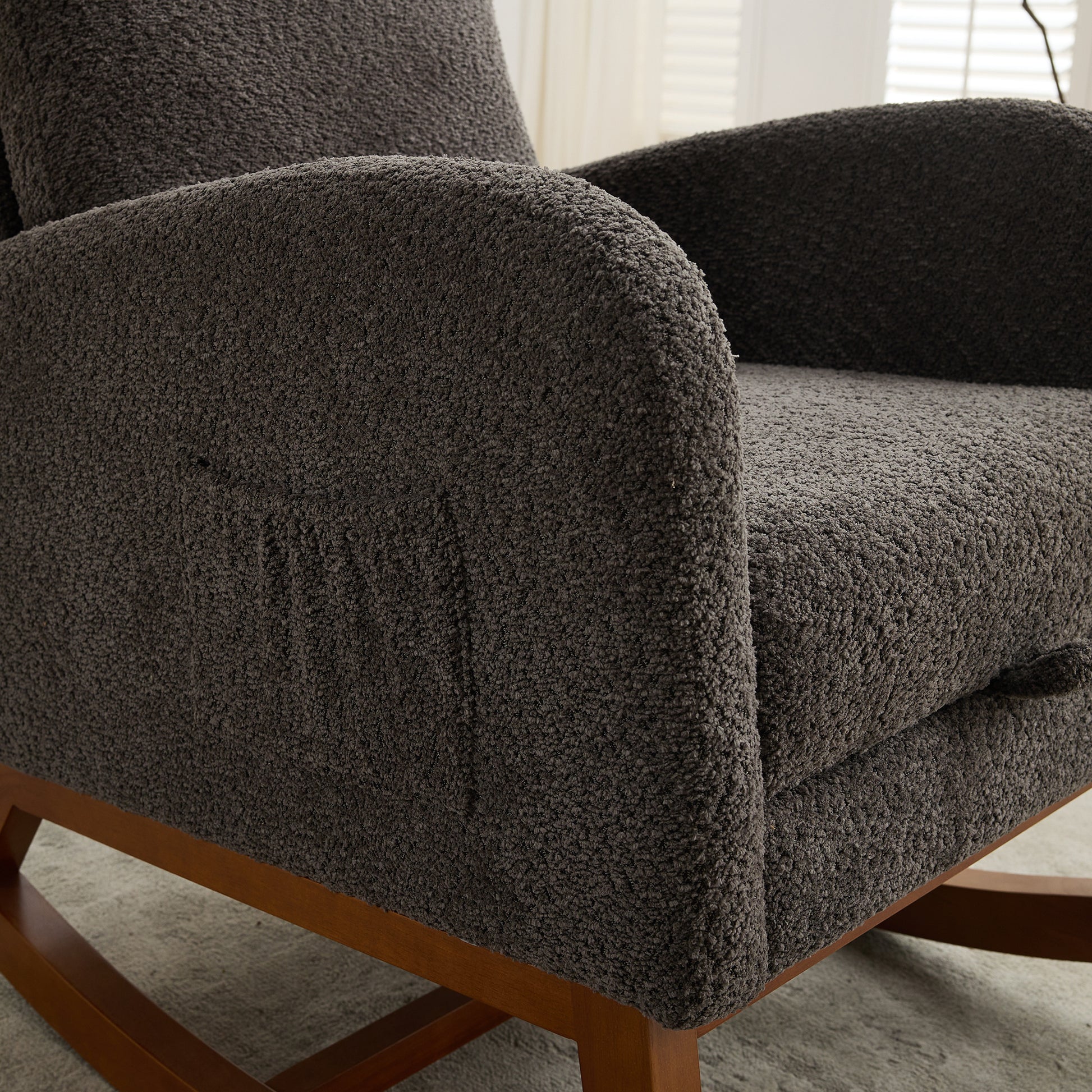 25.4"W Rocking Chair For Nursery, High Back Glider Chair With Retractable Footrest, Side Pocket, Rocking Accent Armchair With Rubber Wood Legs For Living Room Bedroom.Charcoal Charcoal Boucle