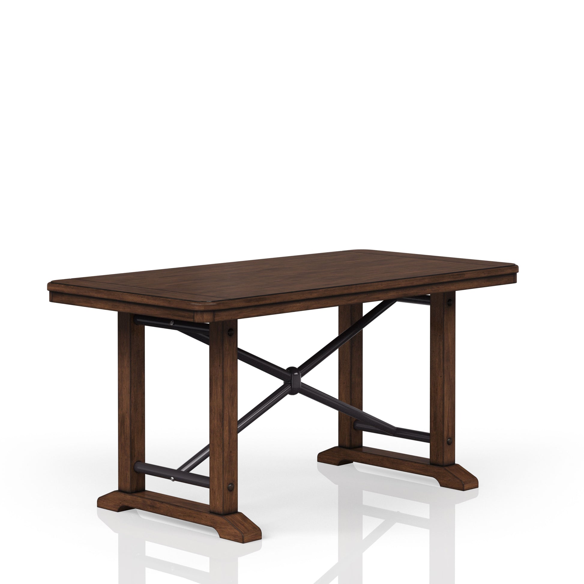 Casual Counter Height Double Pedestal Dining Table Brown Finish Brown Solid Wood Mdf